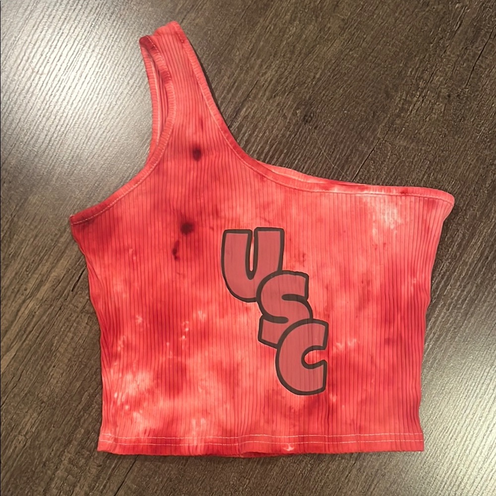 Red One-Shoulder USC Crop Top